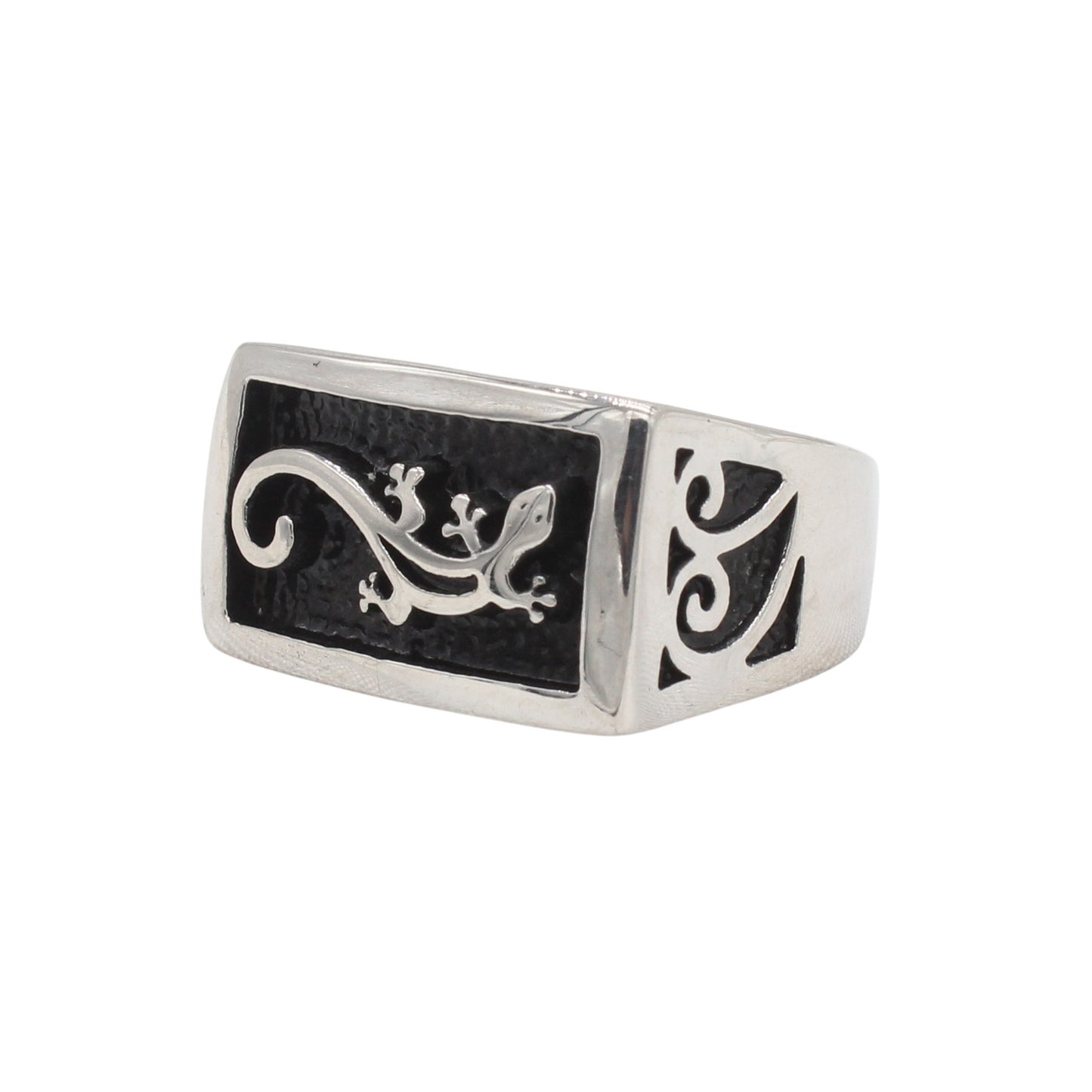 Kemstone Titanium Steel Lizard Signet Ring for Men Black Inlay Vintage R1851