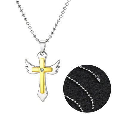Kemstone Winged Cross Pendant Necklace for Men Two Tone NC-3031