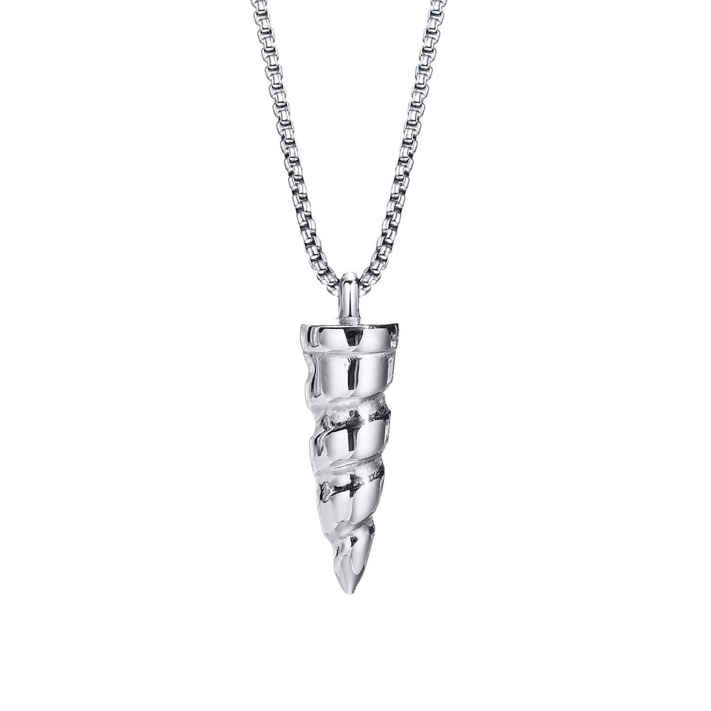 Kemstone Stainless Steel Unicorn Horn Pendant Necklace for Men Spiral Texture Vintage PN-1122