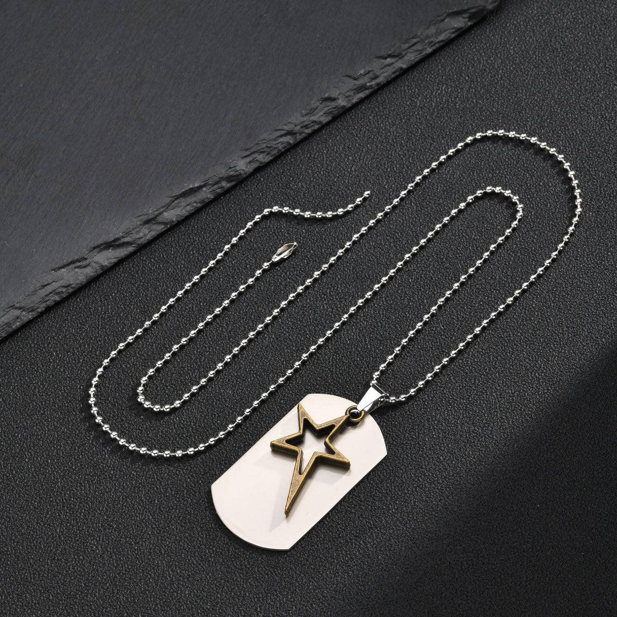 Kemstone Layered Star Pendant Necklace for Men Stainless Steel Open Star NC-3025