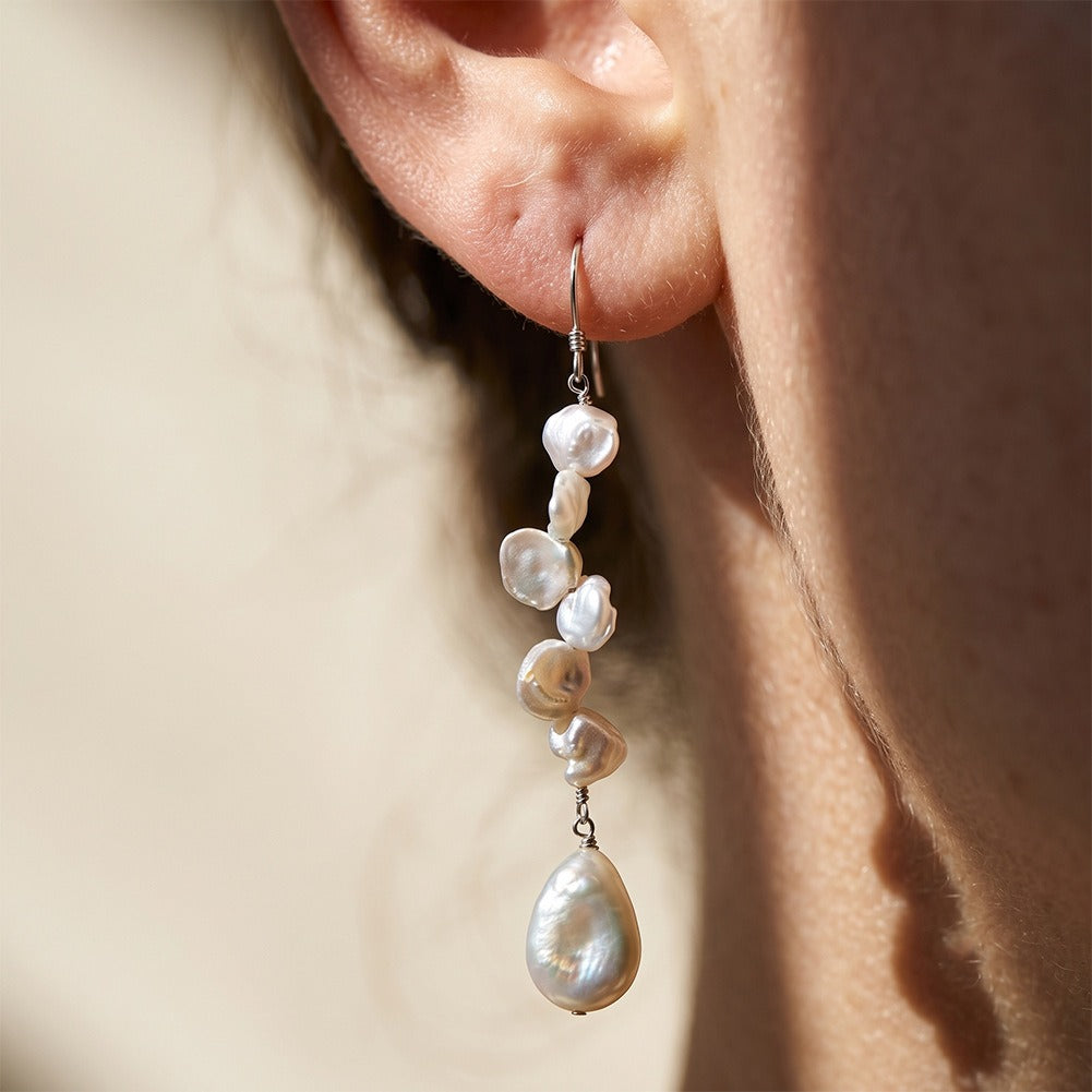 Kemstone Cascading Freshwater Pearl Drop Earrings for Women 925 Sterling Silver GPE158