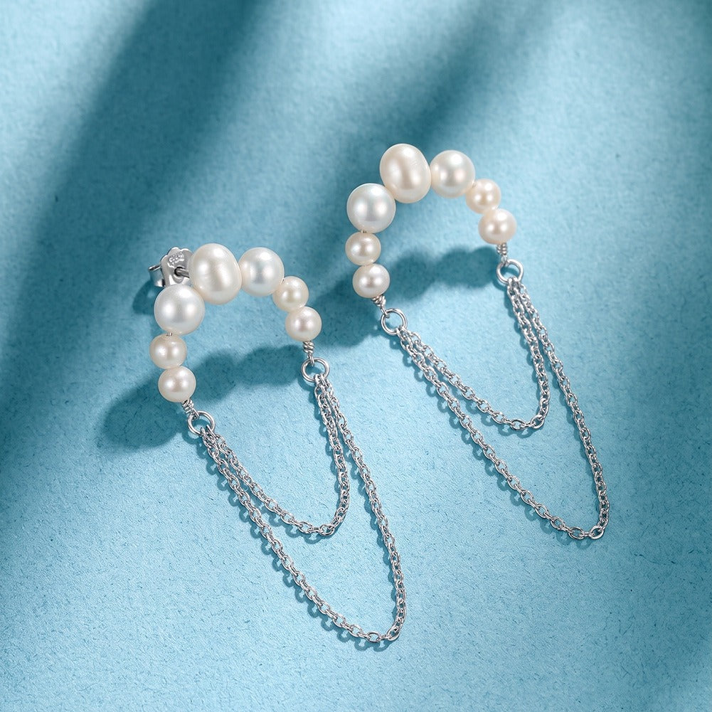 Kemstone Freshwater Pearl Chain Drop Earrings for Women 925 Sterling Silver GPE162