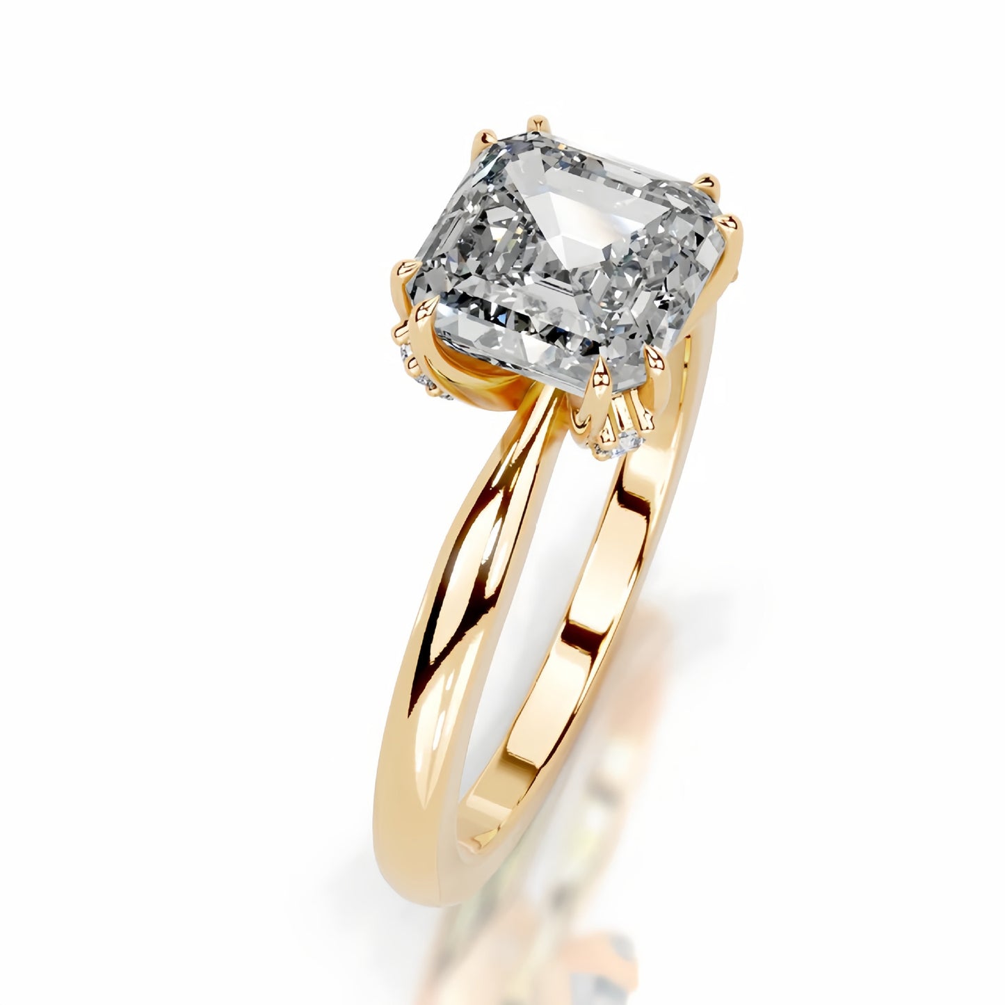 Kemstone 3 Carat Asscher Cut Moissanite Engagement Ring for Women – S925 Sterling Silver Gold Plated, Handcrafted Luxury Design