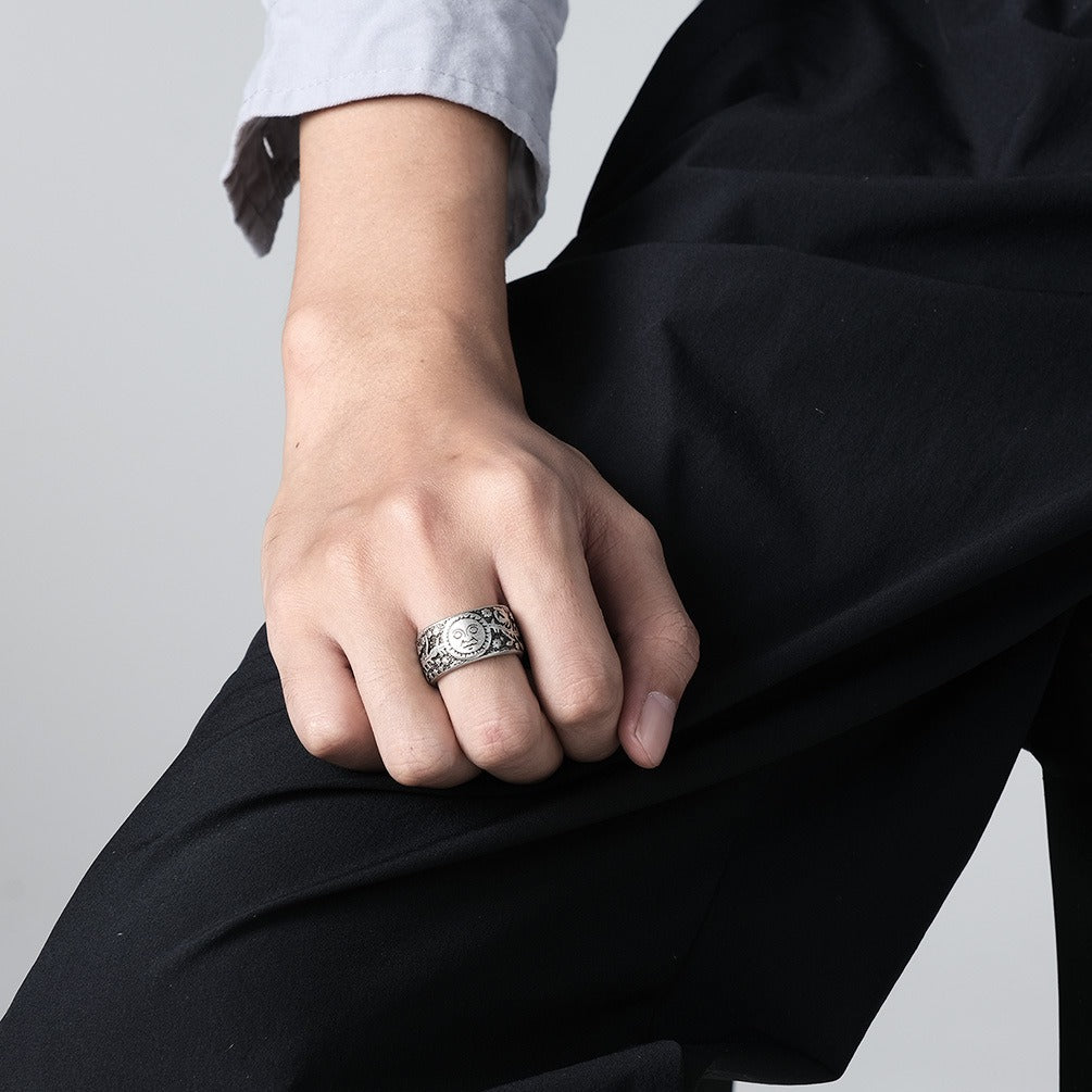 Kemstone Titanium Steel Sun Moon Star Ring – Vintage Men’s Jewelry K-R563