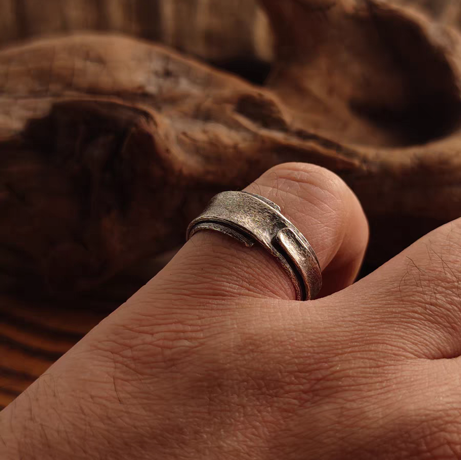 Kemstone S925 Sterling Silver Adjustable Vintage Grunge Ring – Retro Sound of Seattle for Men & Women NW-JZ259