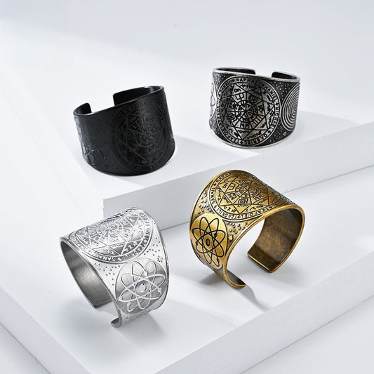 Kemstone Stainless Steel Vintage Adjustable Ring – Men’s Statement Band K-R7800