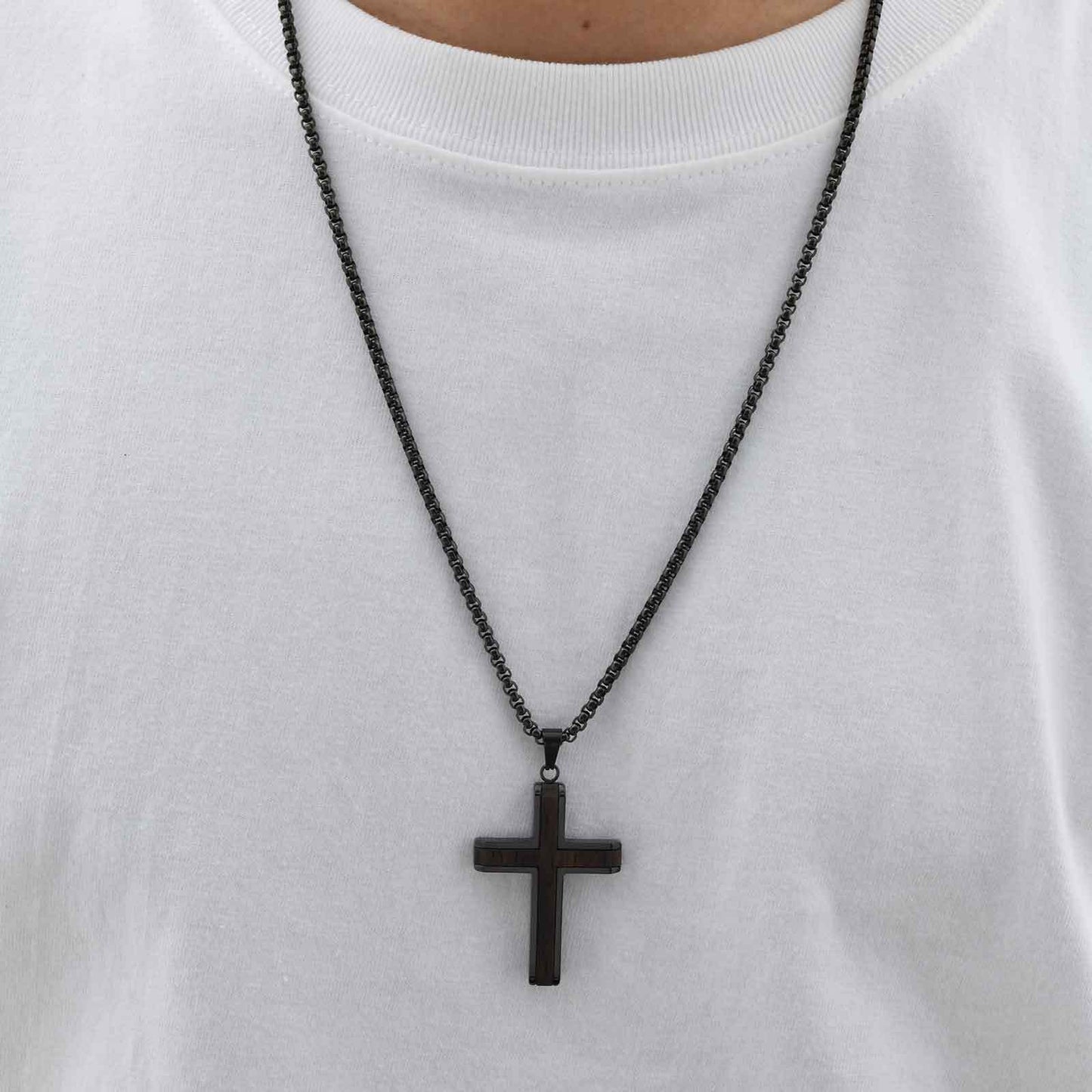 Kemstone Men’s Stainless Steel Cross Necklace – Ebony Black Pendant PN-2209