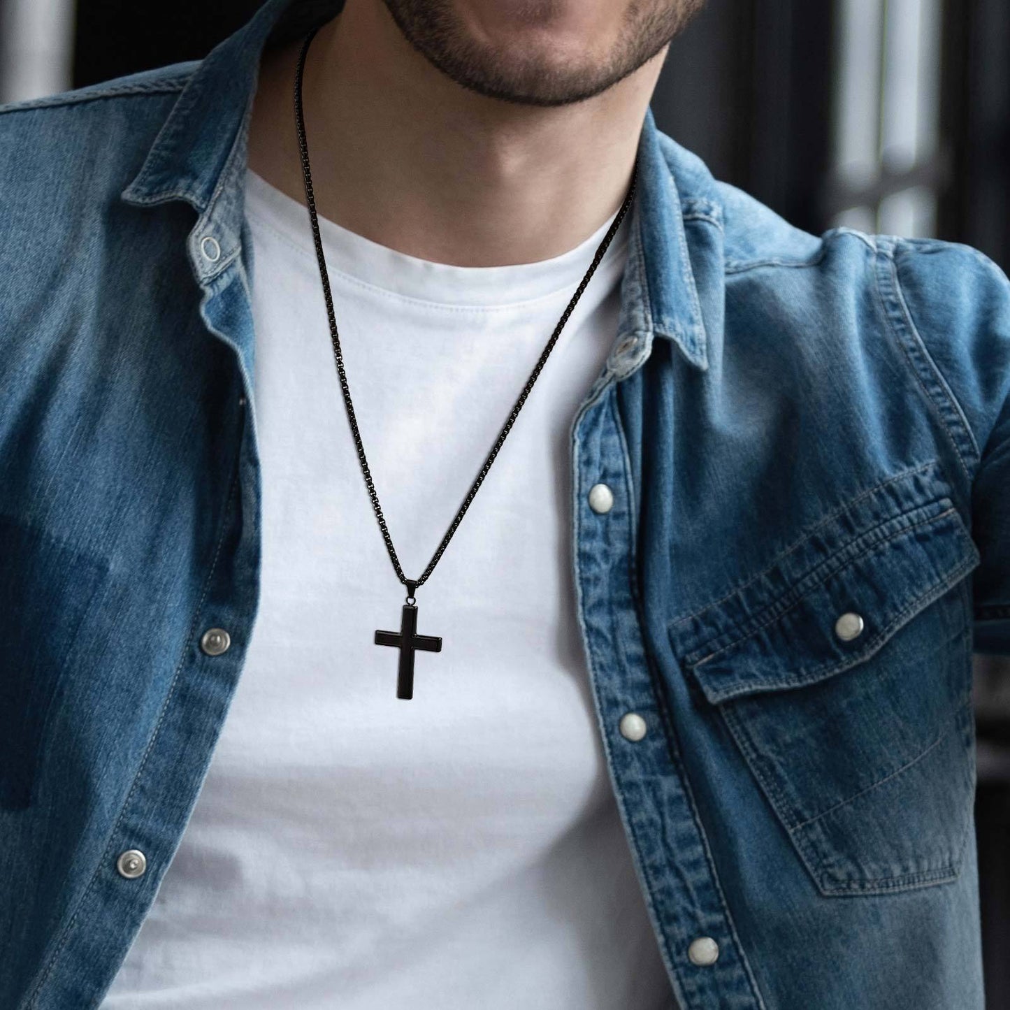 Kemstone Men’s Stainless Steel Cross Necklace – Ebony Black Pendant PN-2209