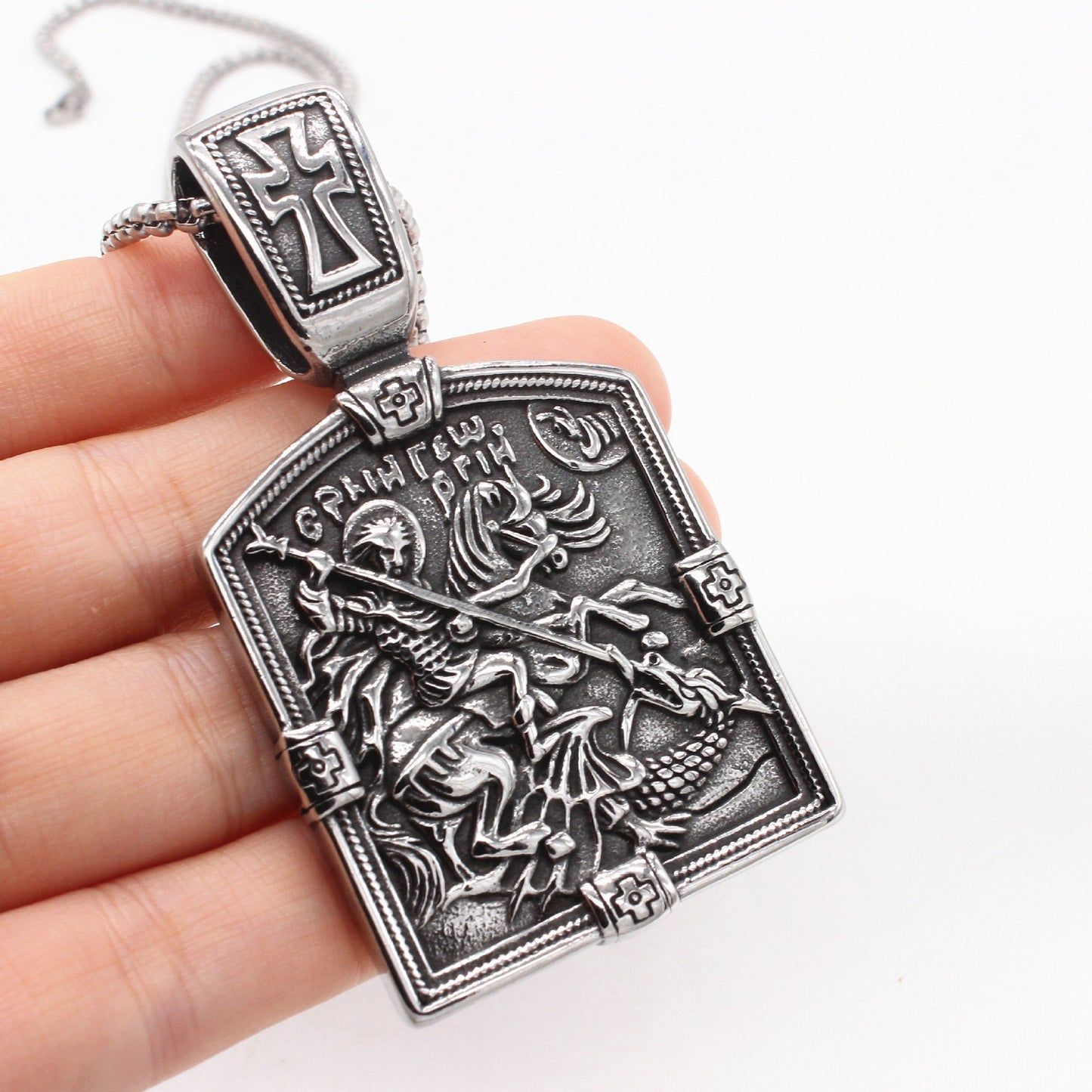 Kemstone Stainless Steel Knight Cross Pendant – Gothic Shield for Men P1498