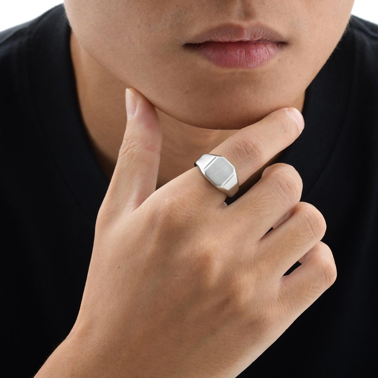 Kemstone Men’s Stainless Steel Square Signet Ring – Minimalist Brushed Silver Tone RC-693