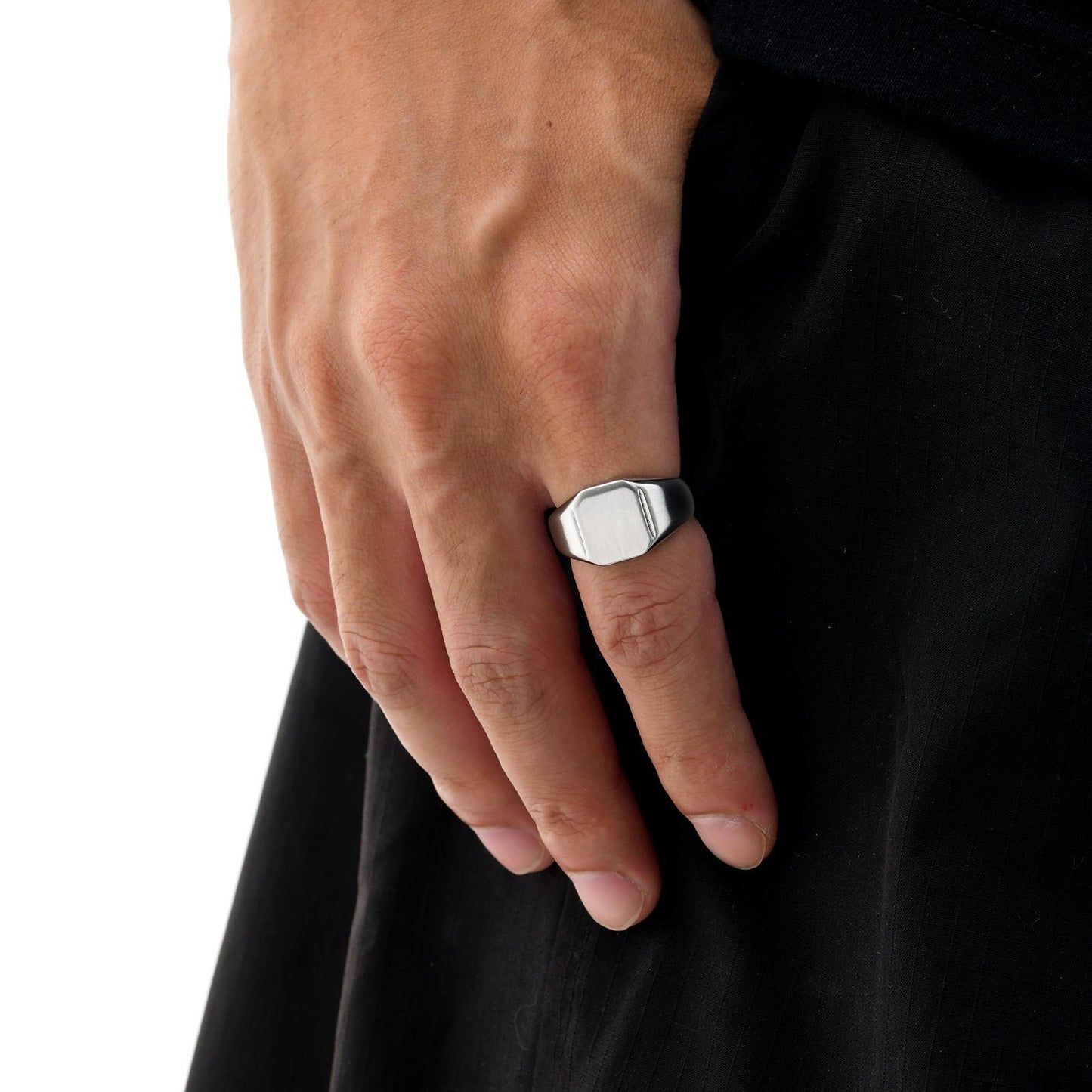 Kemstone Men’s Stainless Steel Square Signet Ring – Minimalist Brushed Silver Tone RC-693