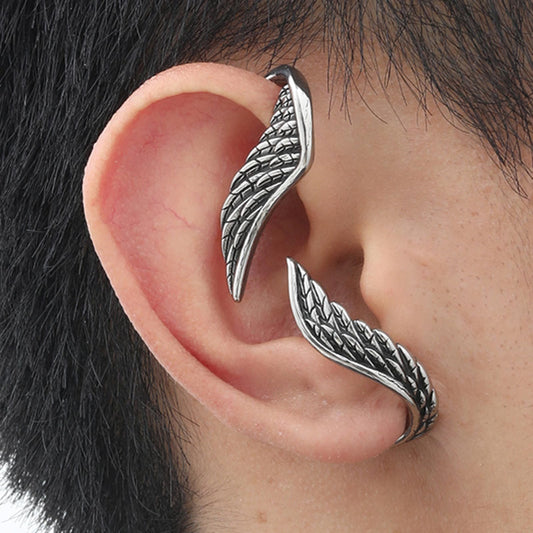Kemstone Men’s Stainless Steel Wing Ear Cuff – Non Pierced Vintage Earrings ED-784