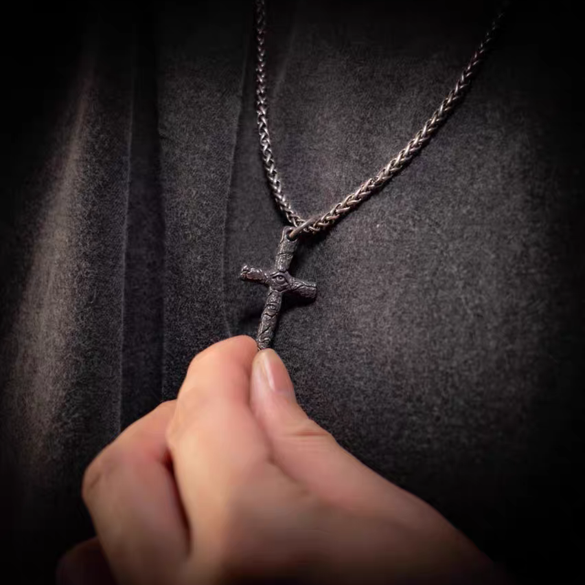 Kemstone Men’s Gothic Cross Necklace – Devil Eye Pendant, Titanium Steel NW-XL187