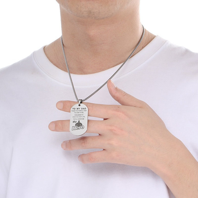Kemstone Men’s Titanium Steel Necklace – “My Hero” Pendant  KP100236-Z