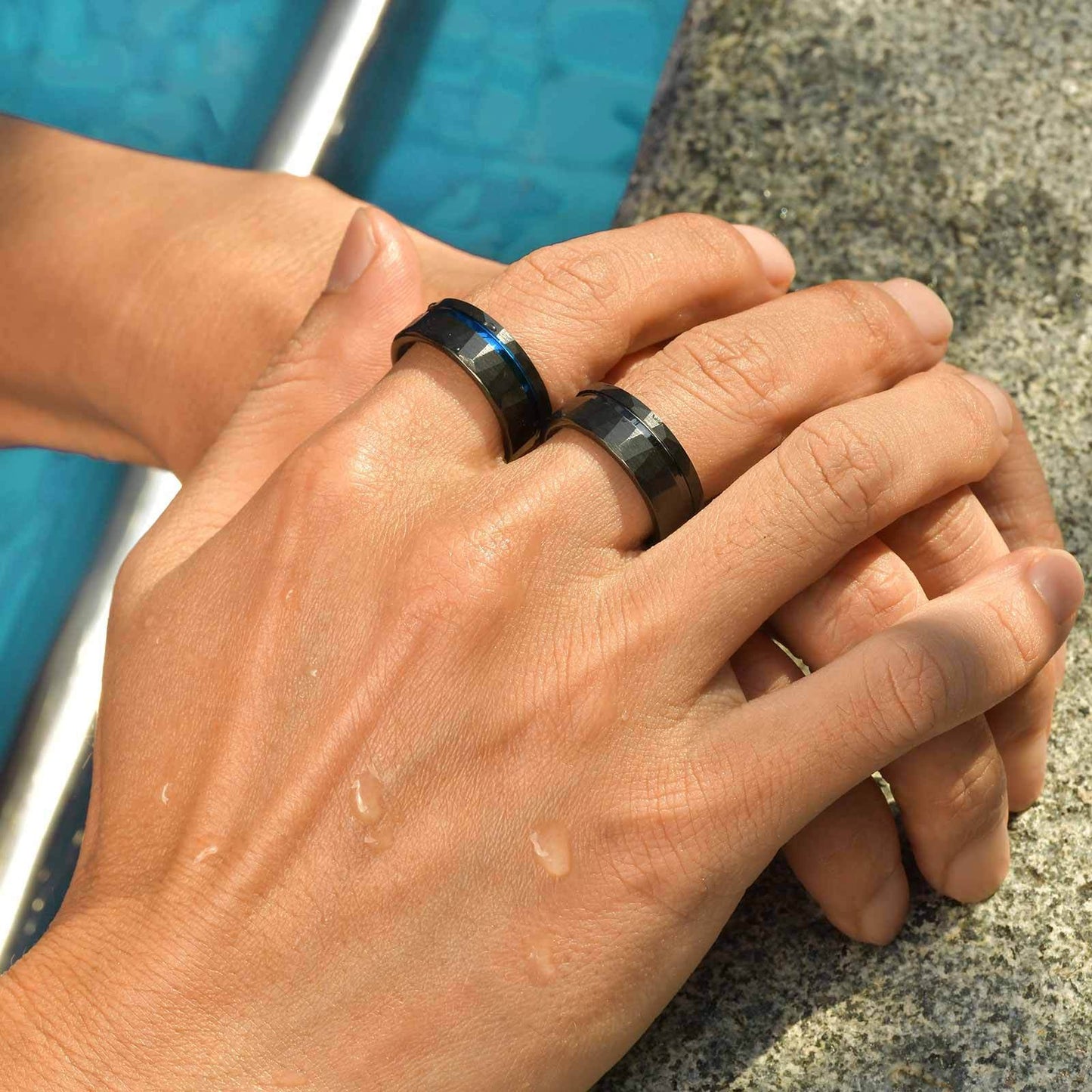 Kemstone Tungsten Carbide Hammered Ring – 8mm Black Brushed Band for Men TCR-104