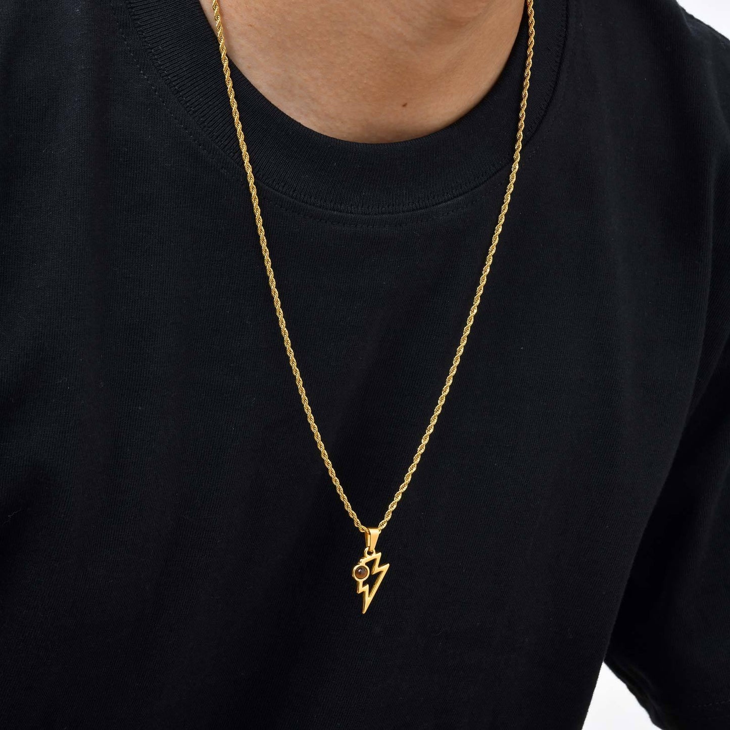 Kemstone Men’s Stainless Steel Lightning Pendant Necklace – Natural Stone Jewelry PN-2202