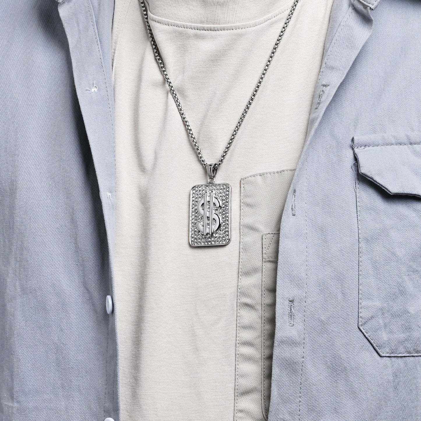 Kemstone Men’s Titanium Steel Dollar Sign Pendant Necklace – Hip Hop Iced Out Style K-PT602