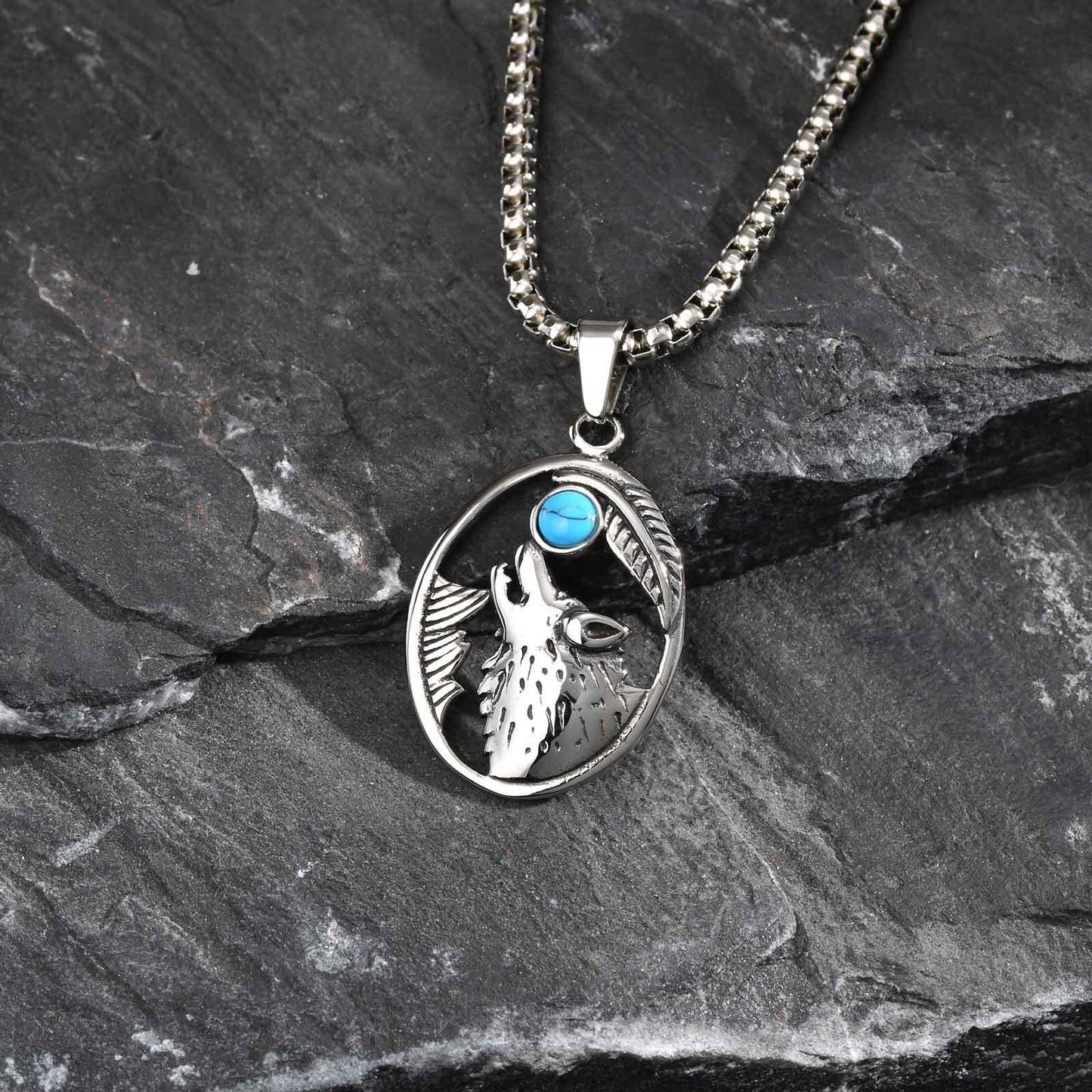 Kemstone Stainless Steel Wolf Head Pendant Necklace for Men Gothic Hip Hop PN-2231