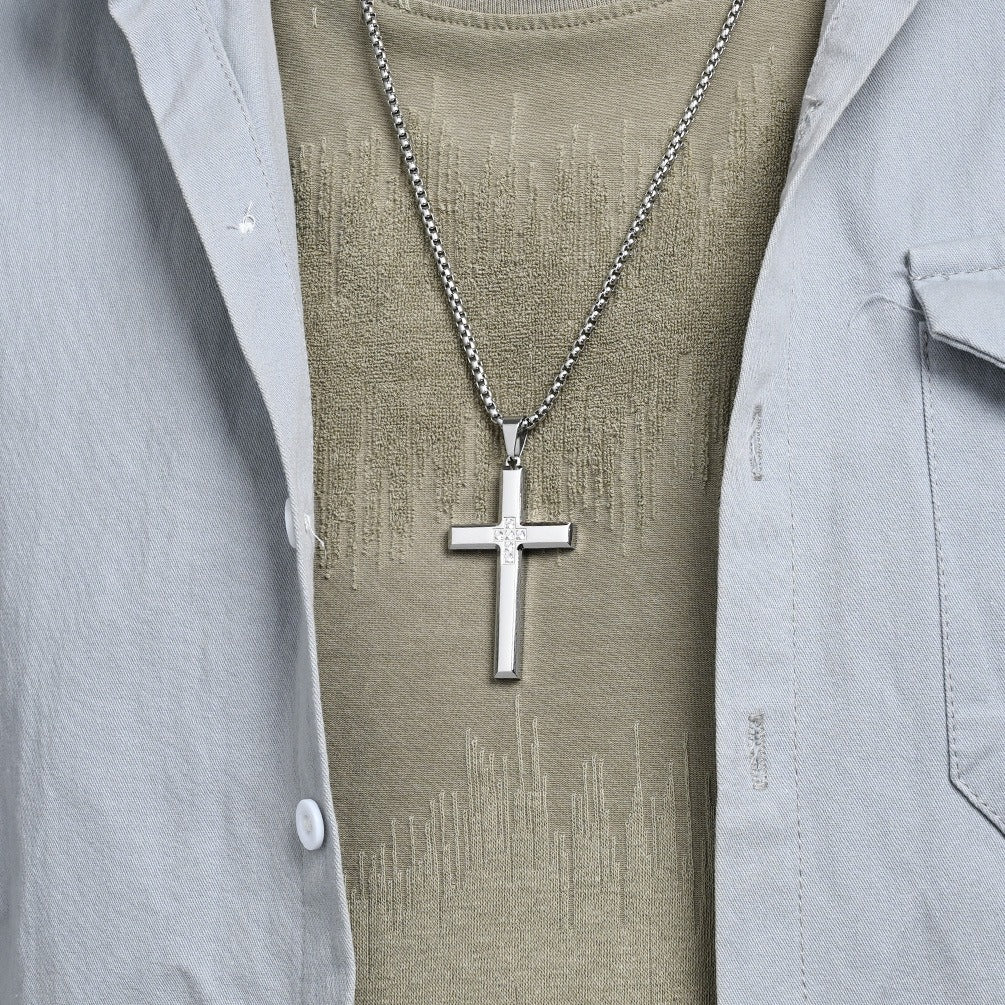 Kemstone Titanium Steel Cross Necklace – Minimalist Zircon Pendant K-PT642