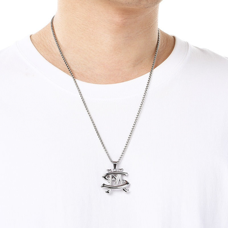 Kemstone Titanium Steel Letter M Pendant Necklace for Men Silver KP117821-KC