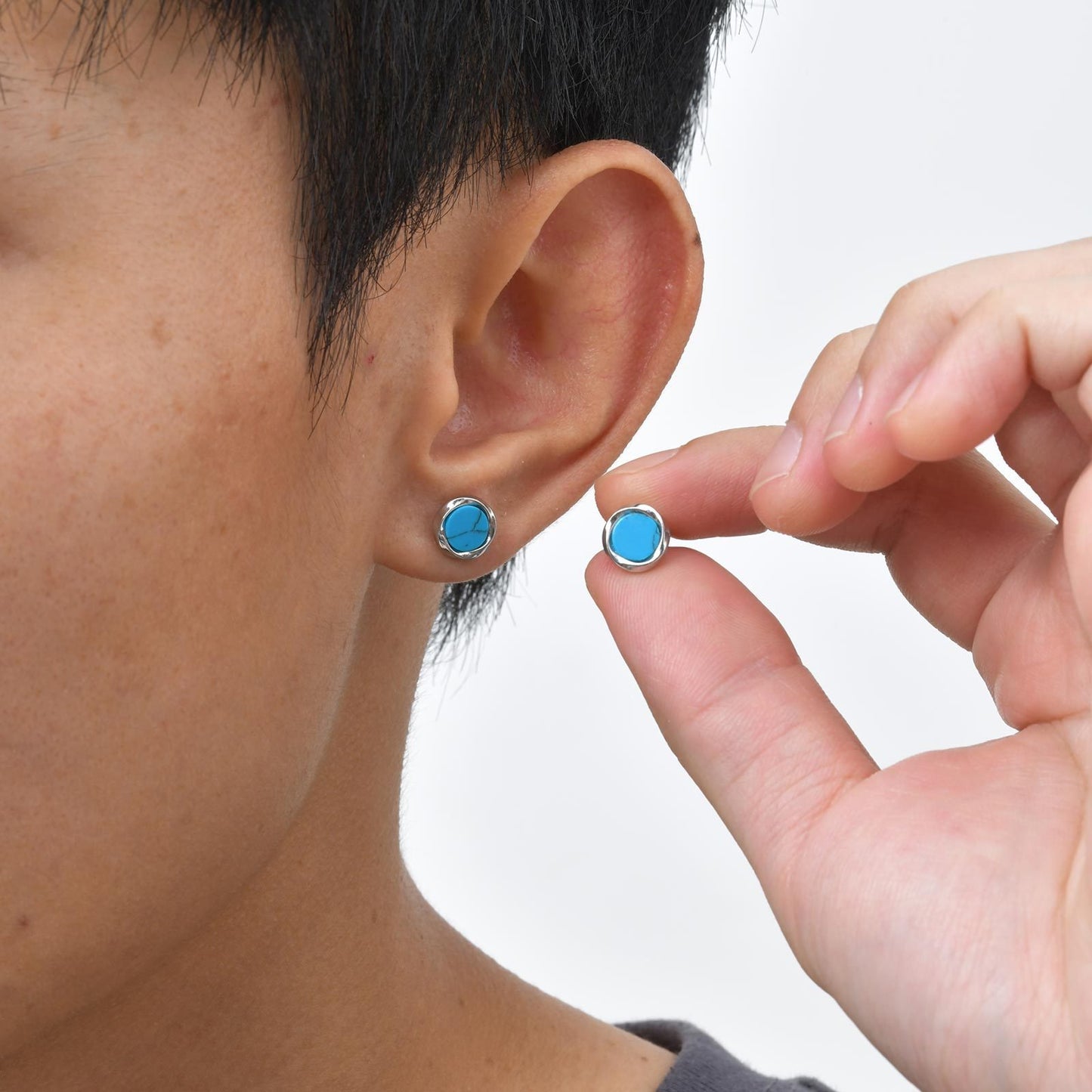 Kemstone Men’s Copper Earrings – Turquoise & Tiger Eye Mobius Studs EBS-208