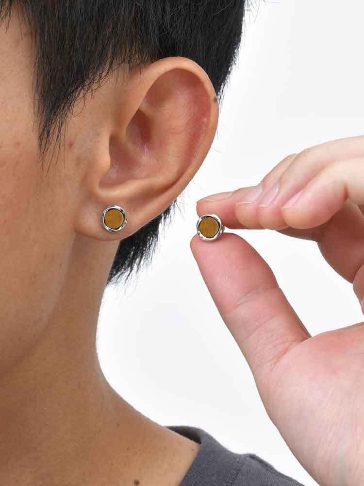 Kemstone Men’s Copper Earrings – Turquoise & Tiger Eye Mobius Studs EBS-208