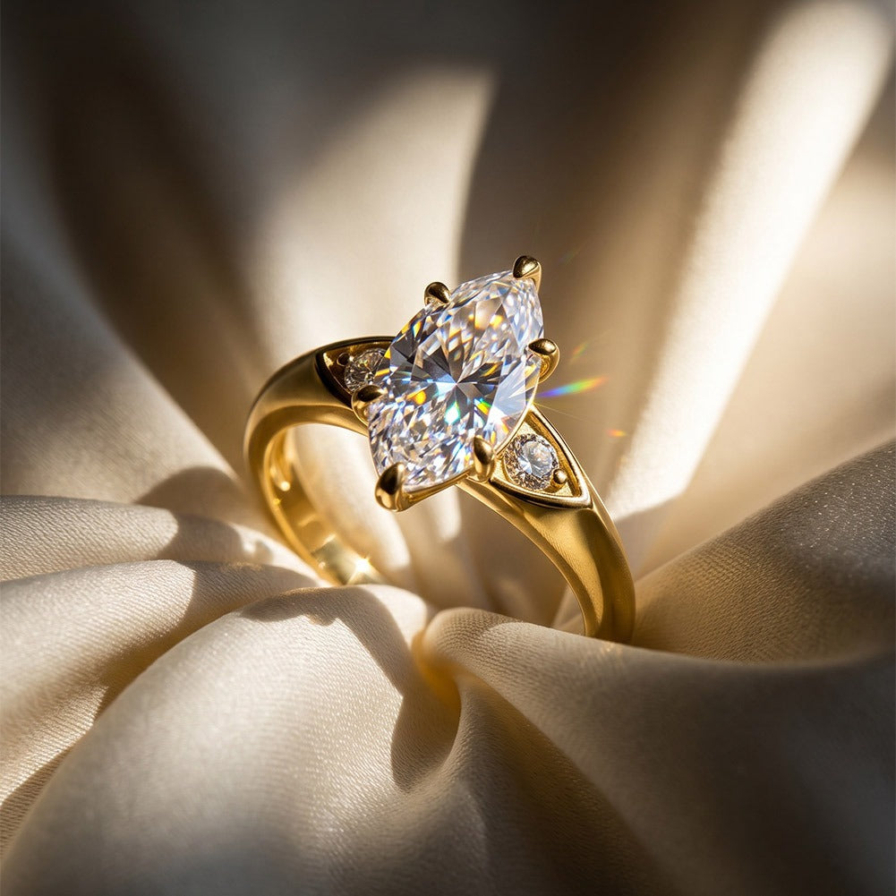 Kemstone 1CT Marquise Moissanite Ring for Women 925 Sterling Silver SMOR30