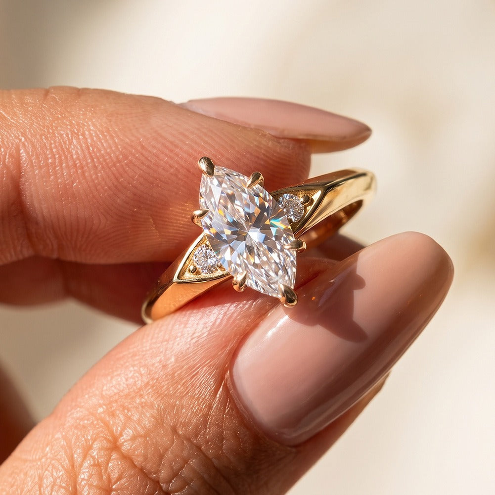 Kemstone 1CT Marquise Moissanite Ring for Women 925 Sterling Silver SMOR30