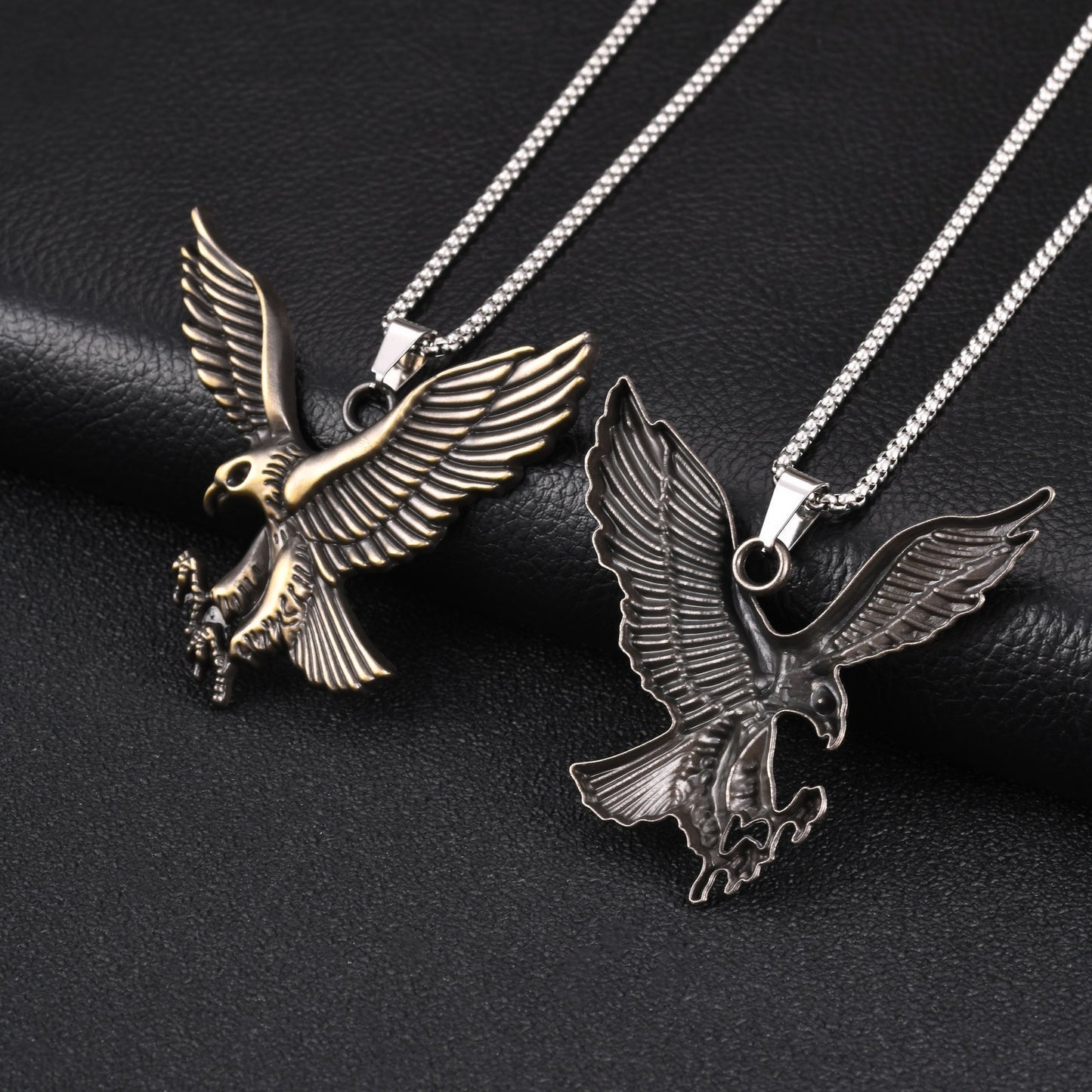 Kemston Alloy Eagle Pendant Necklace for Men Vintage Hip Hop Bird Symbol NC-3001