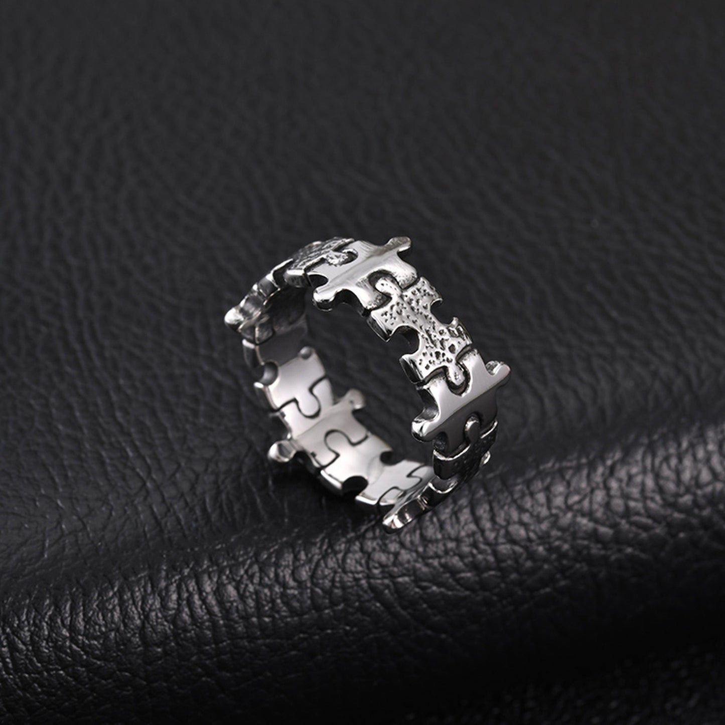Kemston Stainless Steel Puzzle Interlocking Ring for Men Vintage Punk RC-1143