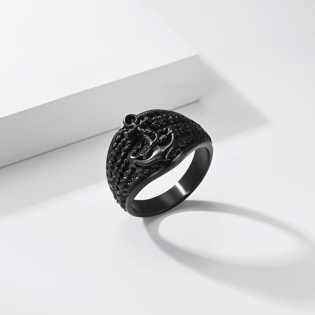 Kemston Stainless Steel Anchor Rope Nautical Ring for Men Vintage Biker K-R1186