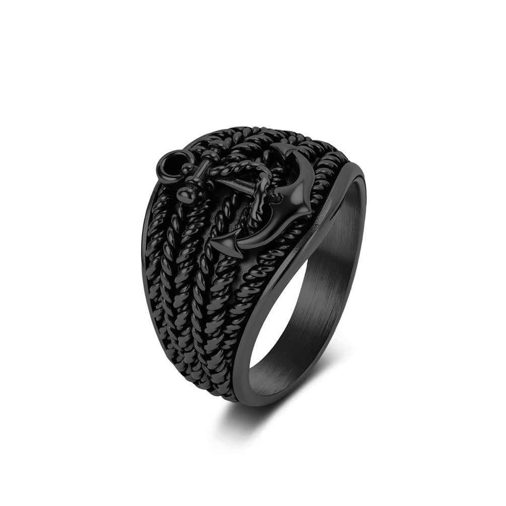 Kemston Stainless Steel Anchor Rope Nautical Ring for Men Vintage Biker K-R1186
