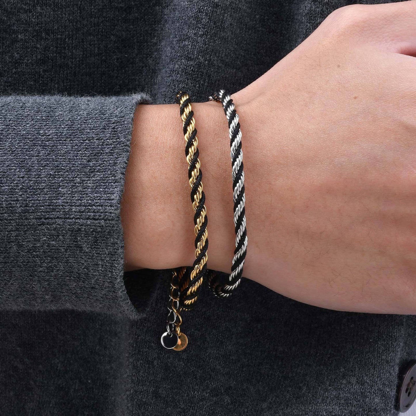Kemstone Stainless Steel Rope Twist Bracelet Necklace – Men’s Jewelry BR-235