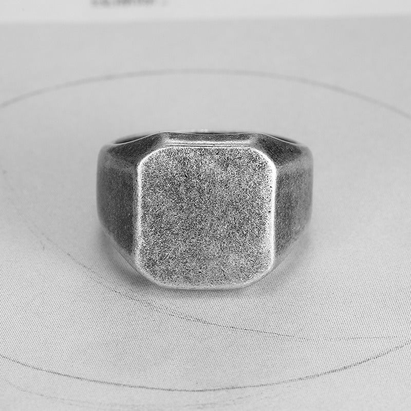 Kemstone Square Signet Ring for Men Titanium Steel Antique Silver TR0192