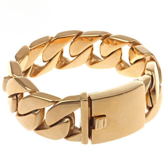 Kemstone Men’s 26mm Heavy Cuban Link Bracelet – Stainless Steel 18K Gold Plated | Hip-Hop Streetwear Jewelry KB27589-D