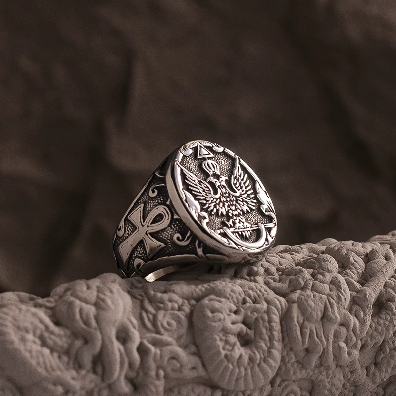 Kemstone Constantine Byzantine Eagle Signet Ring – Titanium Steel