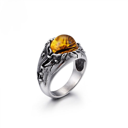 Kemstone Men’s Cat’s Eye Titanium Steel Ring – Vintage Strength & Subtle Brilliance KR44704-BD