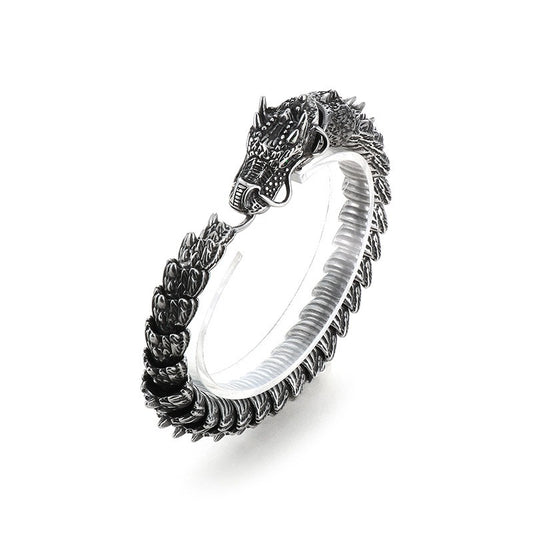 Kemstone Men’s Dragon Head Bracelet – Blackened Stainless Steel with Green Eyes KB170307