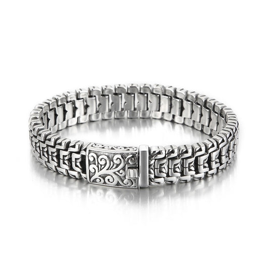 Kemstone Men’s Floral Armor Chain Bracelet – Stainless Steel Gothic Curb, 20cm/22cm KB123643