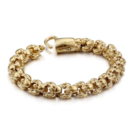 Kemstone Men’s Gold Skull Chain Bracelet – Stainless Steel Gothic Biker Jewelry KB81843-BD