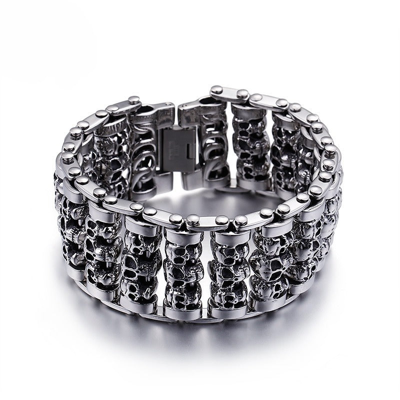 Kemstone Men’s Heavy Skull Chain Bracelet – 35mm Stainless Steel Punk Biker KB76276-BD