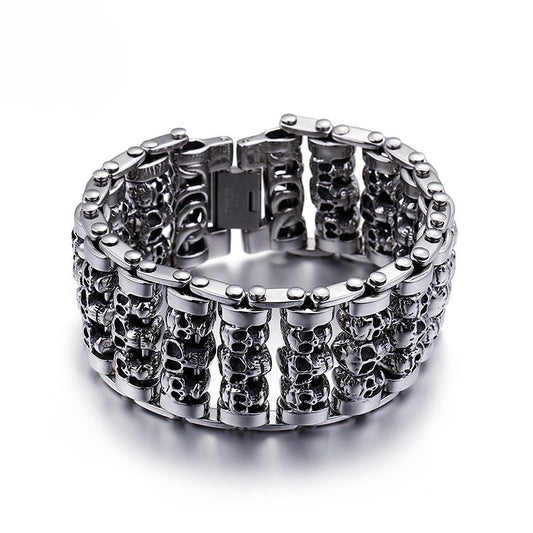 Kemstone Men’s Heavy Skull Chain Bracelet – 35mm Stainless Steel Punk Biker KB76276-BD