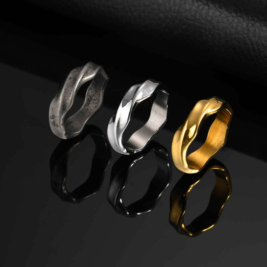 Kemstone Stainless Steel Möbius Ring – Men’s Vintage Silver Gold Band RC-727