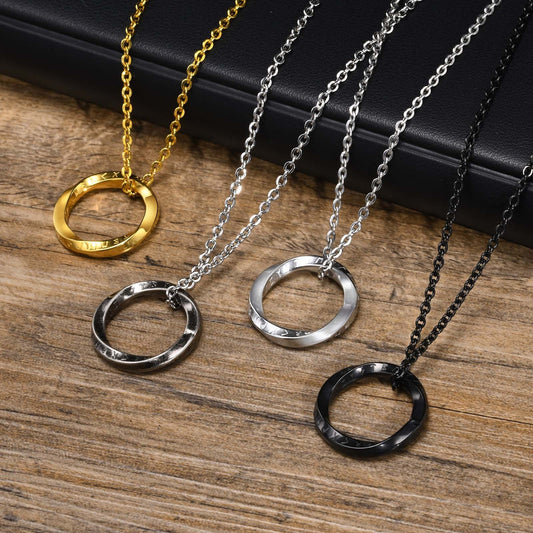 Kemstone Viking Rune Möbius Pendant Necklace – Stainless Steel Norse Circle Amulet PN-1708