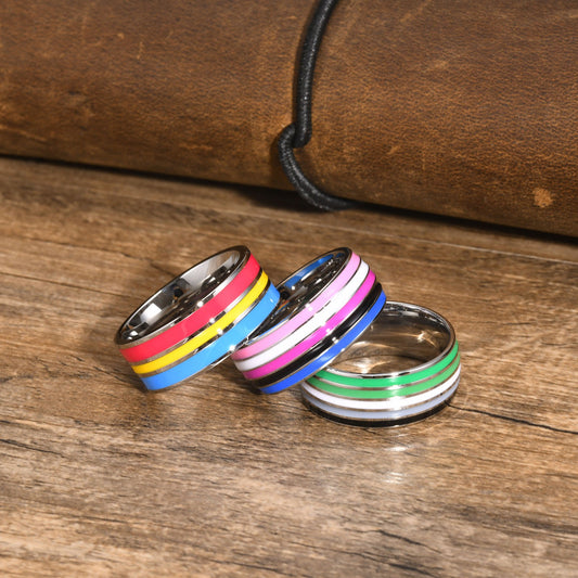 Anillo de cinta arcoíris Kemstone de 8 mm | Joya llamativa de acero de colores para uso diario y regalo PR-033
