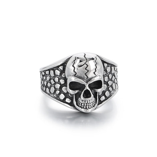 Kemstone Men’s Skull Texture Ring – Gothic Punk Stainless Steel Power Symbol KR111642-GC
