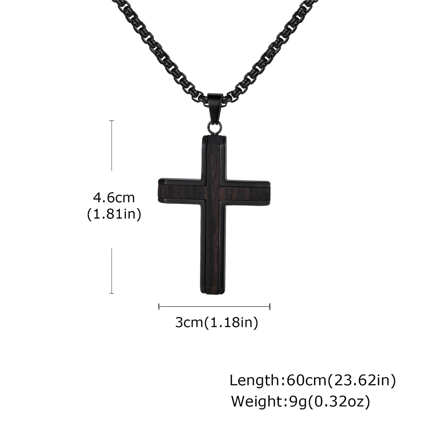 Kemstone Men’s Stainless Steel Cross Necklace – Ebony Black Pendant PN-2209