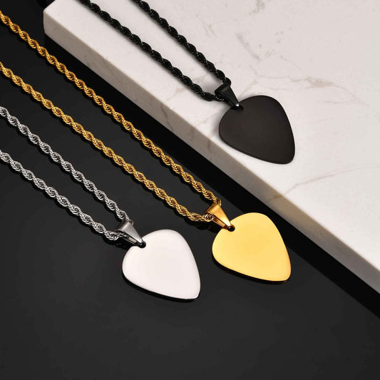 Kemstone Stainless Steel Guitar Pick Pendant Necklace – Men’s Jewelry Gold, Silver, Black PN-1843