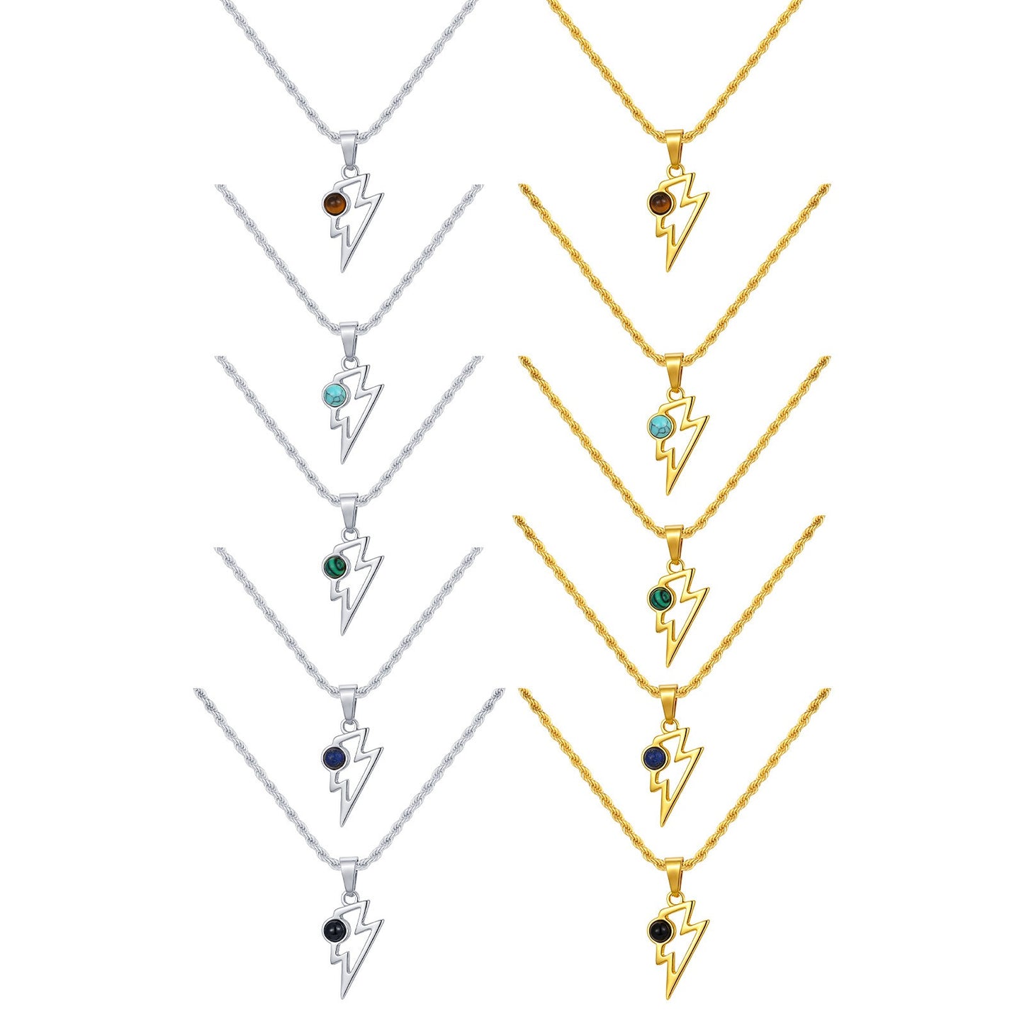 Kemstone Men’s Stainless Steel Lightning Pendant Necklace – Natural Stone Jewelry PN-2202