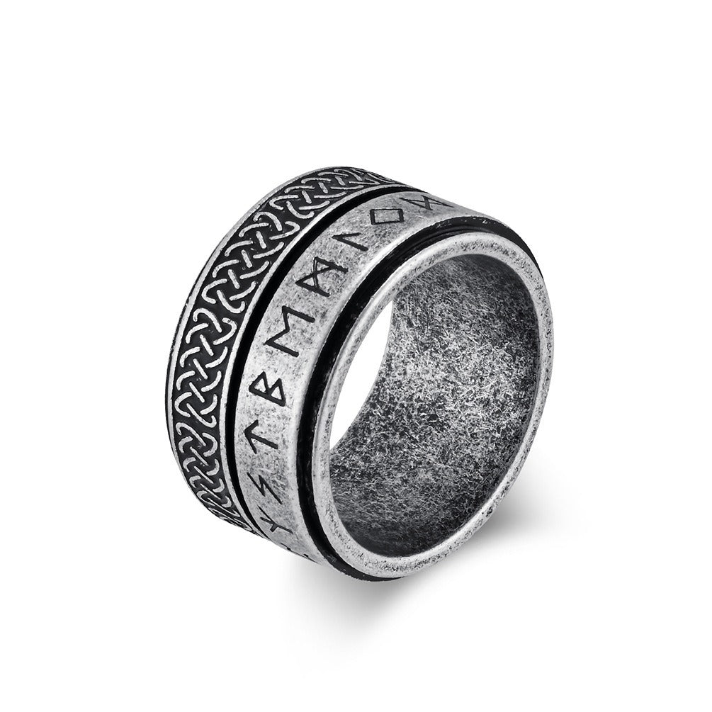 Kemstone Viking Rune Spinner Ring – Stainless Steel Celtic Focus Band for Men K-R885